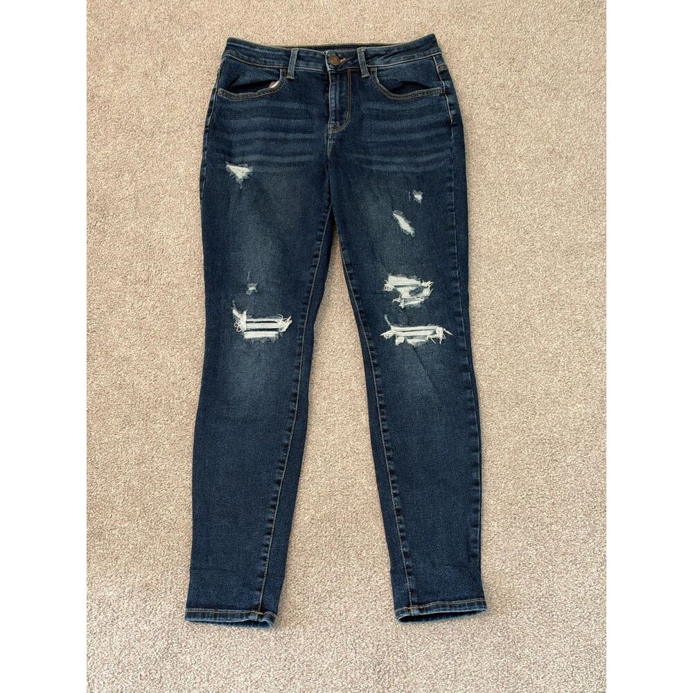 Maurices High Rise Distressed Skinny Jeans Jeggings Size S Reg Dark Wash